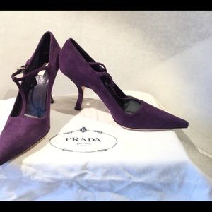 Prada Shoes - Prada T strap purple suede heels Prada Shoes - Prada T strap purple suede heels